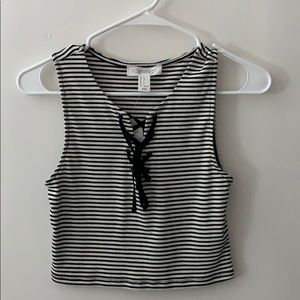 Forever 21 striped sleeveless crop top laced front